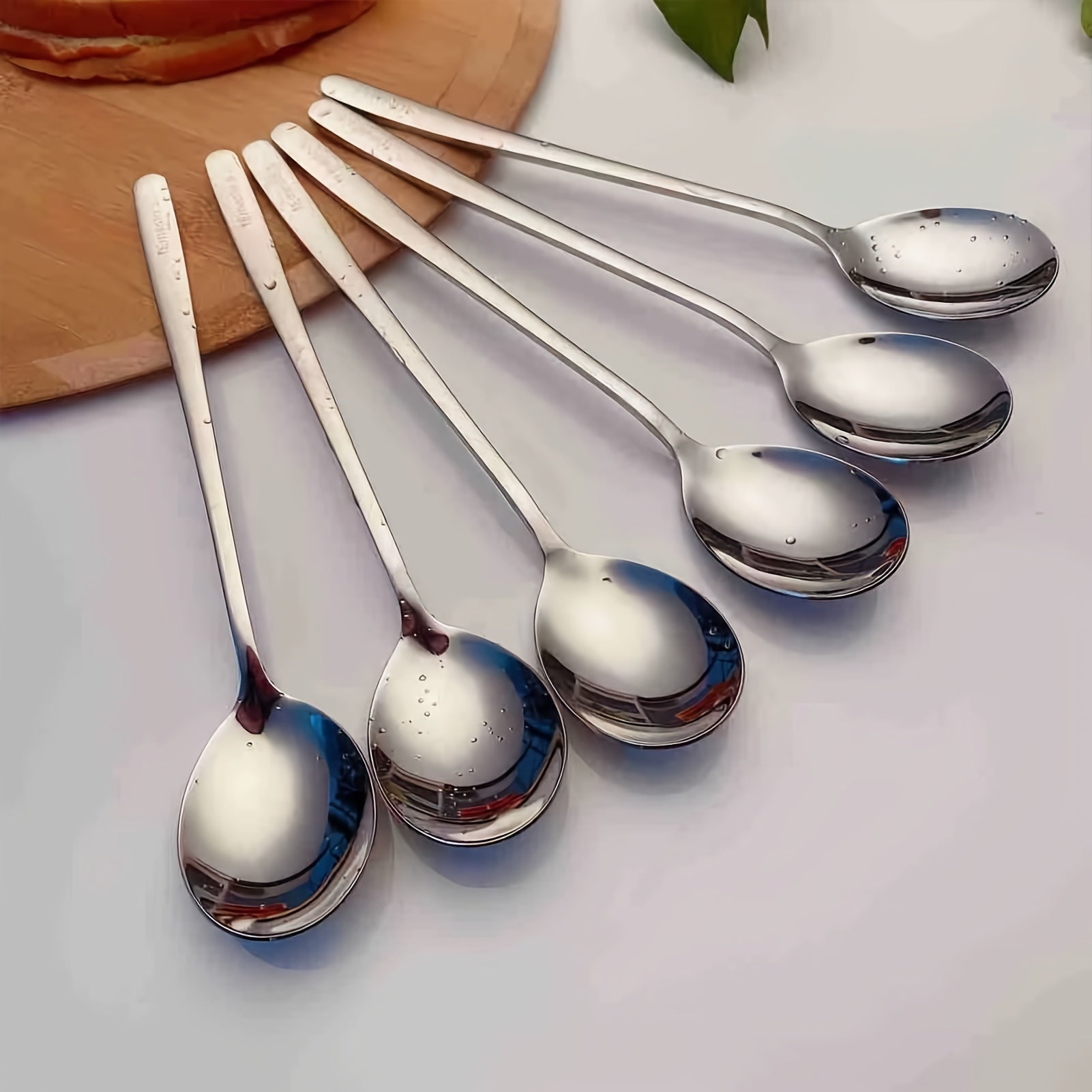 6-piece Creative Stainless Steel Spoon Set Restaurant Household Long Round Soup Spoon