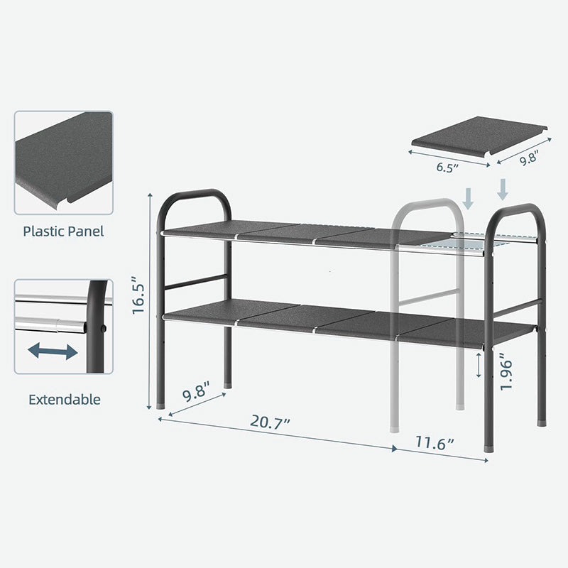 Simple Houseware Under Sink 2 Tier Expandable Heavy Duty Metal Shelf Organizer Rack (Expand from 19 to 35 inches)