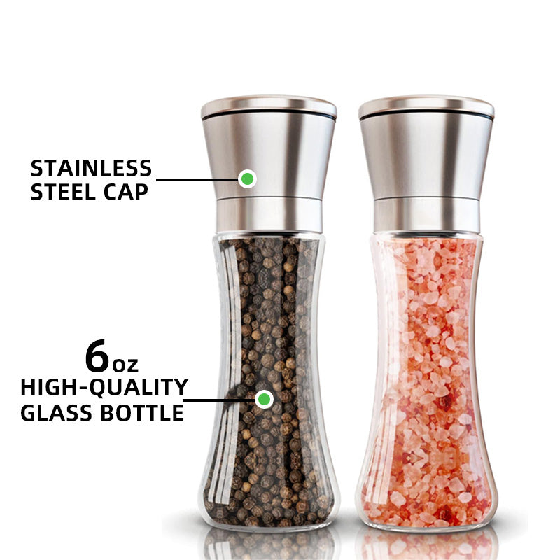 Tall Glass Grinder Original Stainless Steel Salt or Pepper Shaker Adjustable Coarse Mills