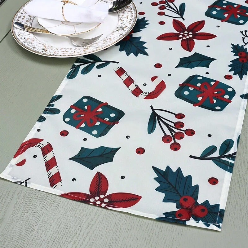 Merry Christmas Table Runner, Winter Xmas Holiday Kitchen Dining Table Decoration for Home Party Decor 13x72 Inch