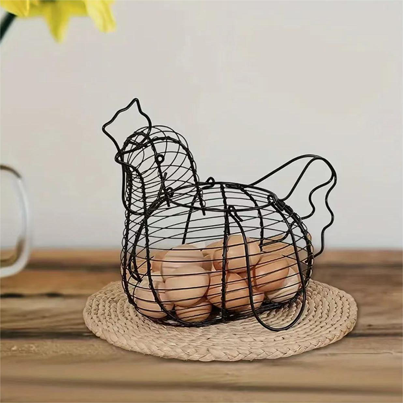 Chicken Egg Basket, Metal Wire Hen Shaped Chicken Egg Holder, Holds 15-20 Eggs