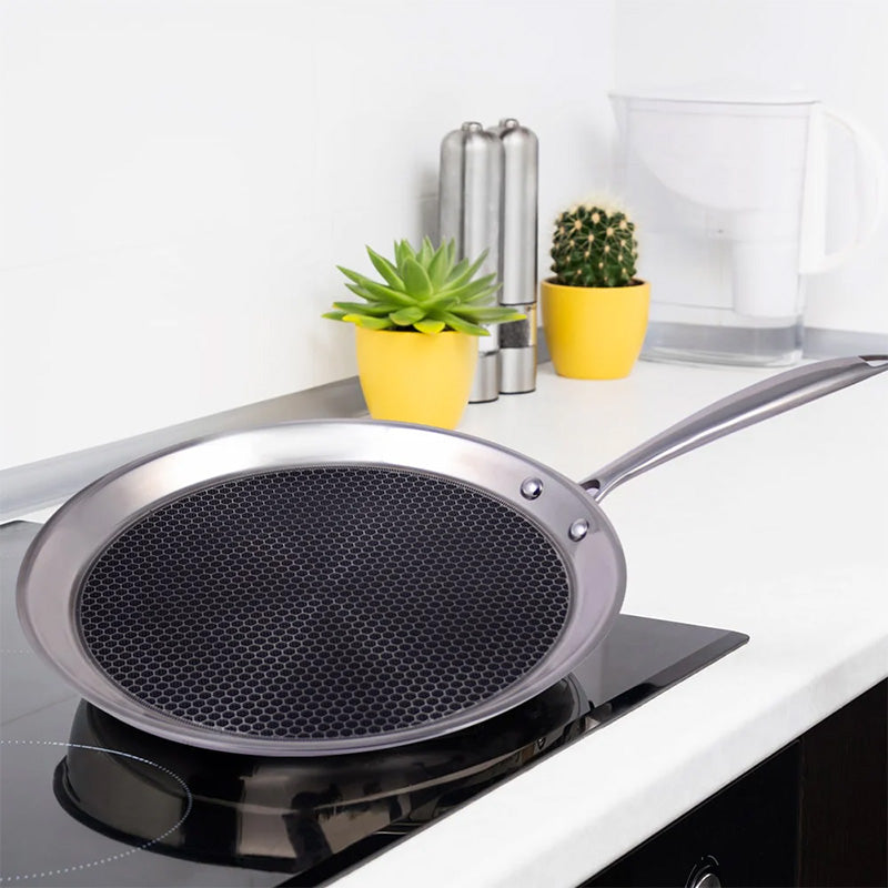 3 Layer 10 Inch Stainless Steel Crepe Pan Honeycomb Coating Flat Skillet Tawa Dosa Tortilla Pan,Omelet Pan with All Stove Tops Available, Induction Compatible