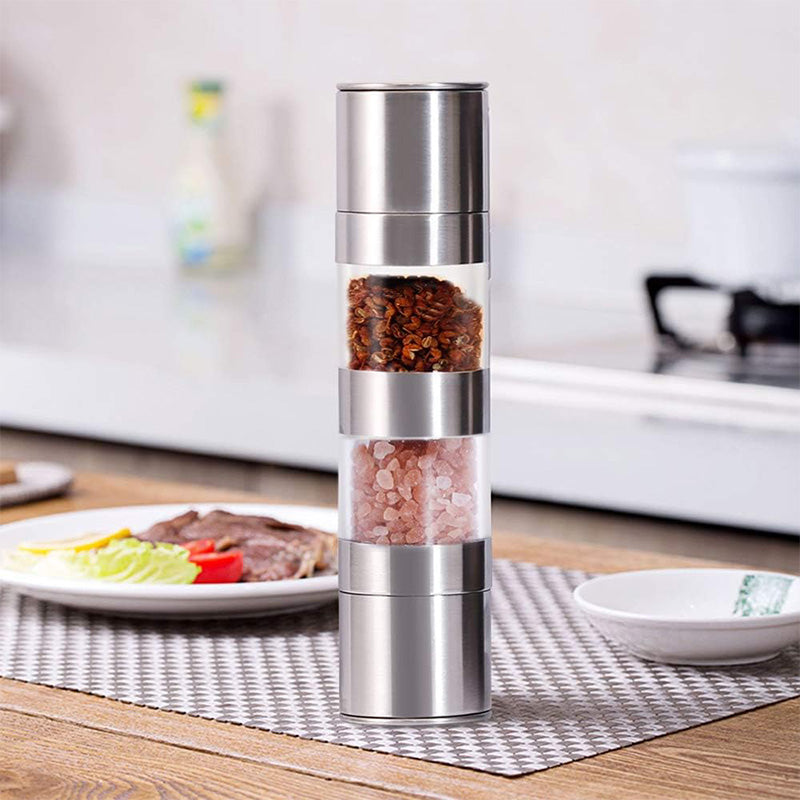 2 in 1 Salt and Pepper Grinder Stainless Steel Mill Set Refillable Adjustable Ceramic Rotor