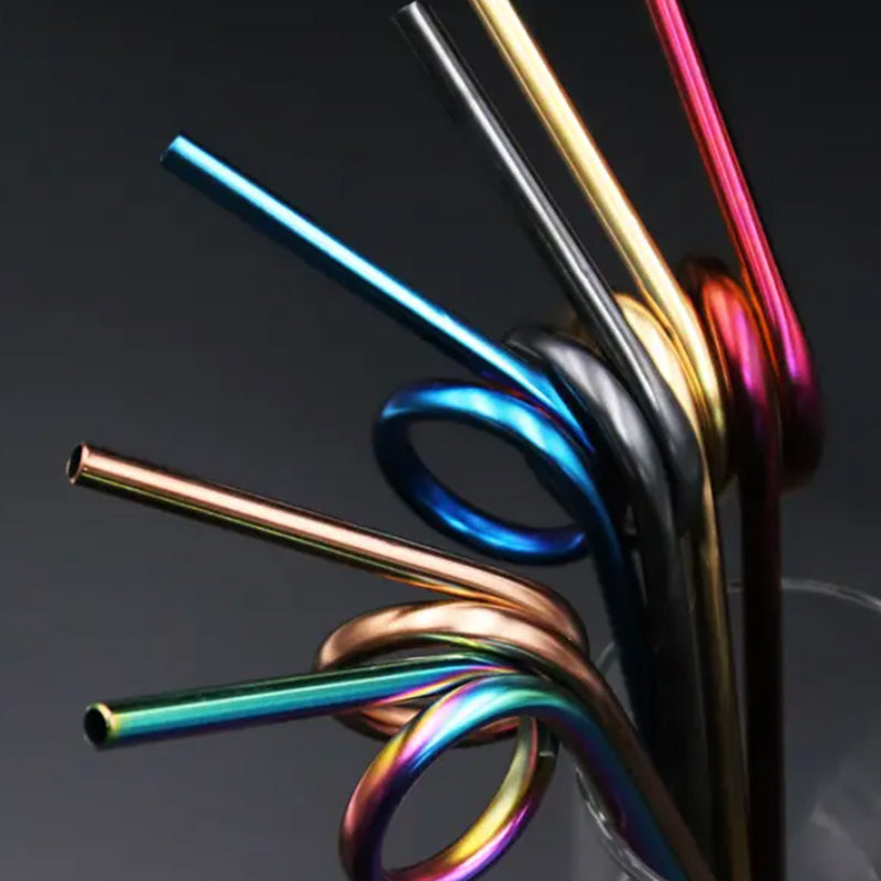 Reusable Stainless Steel Curved Straws, Colorful Food-Grade Metal Straws, Beverage Straws.