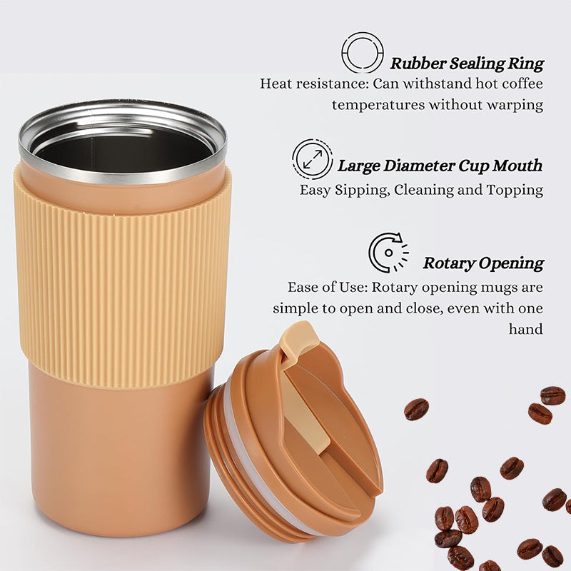 14 oz Travel Coffee Mug, Vacuum Insulated, Spill Proof with Lid and Straw, Reusable Tumbler for Keep Hot/Ice Coffee,Tea and Beer, Car Thermos Cup