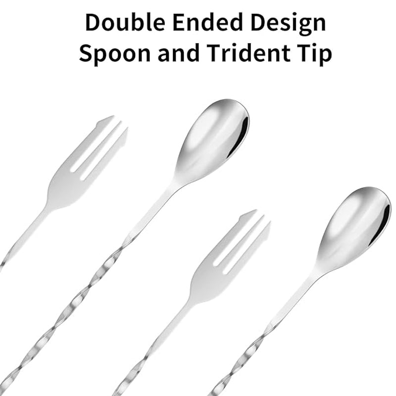 Bar Spoon Cocktail Mixing Spoon - Cocktail Spoon Long Handle 10.2 Inches, Stainless Steel Drink Stirrers Cocktail Stirrer with Trident Tip, Long Stirring Spoons Bar Mixing Spoons