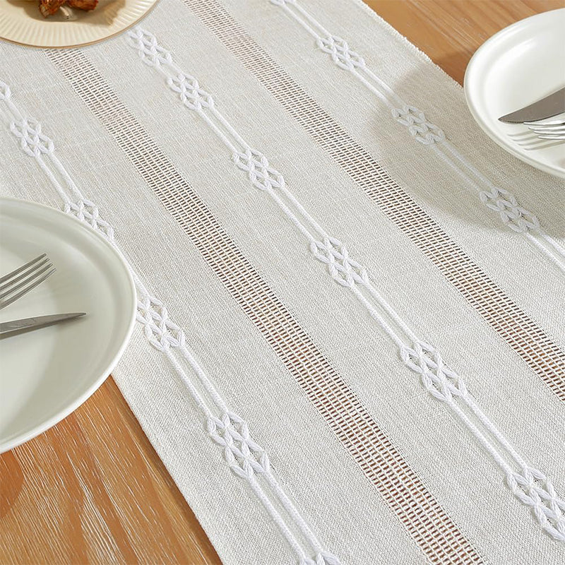 Rustic Table Runner with Tassels, Farmhouse Table Decoration for Holiday Party, Wedding and Dining, 72 Inches