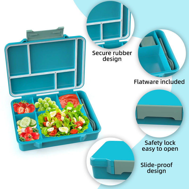 Caja Bento 100% a prueba de fugas para adultos todo en 1 con 3 utensilios, frascos de salsa y 2 divisores 