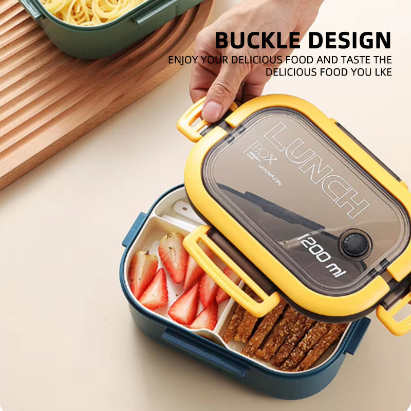 BPA Free Food Grade PP Plastic 3 Compartments Bento Lunch Box for children with Fork Spoon Microwave Safe