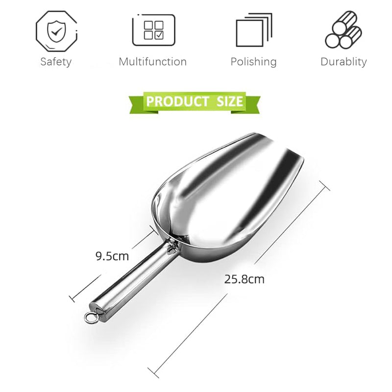 Metal Ice Scoop, Kitchen Ice Scooper for Ice Maker, Small Food Scoops for Bar Party Wedding Pet Dog Food, Stainless Steel Silver