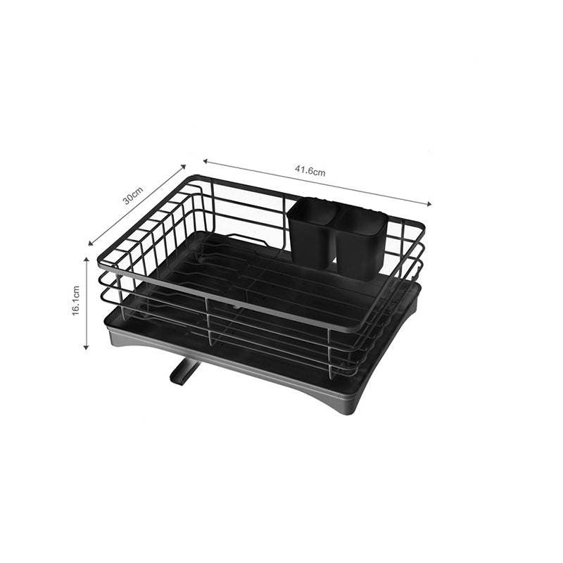 Carbon Steel Dish Drying Rack with Drainboard, Adjustable Spout Dish Strainers with Utensil Holder and Knife Slots