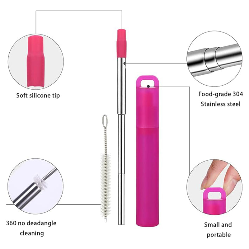 Metal Reusable Straws Collapsible Stainless Steel Drinking Straw Portable Telescopic Travel Straws