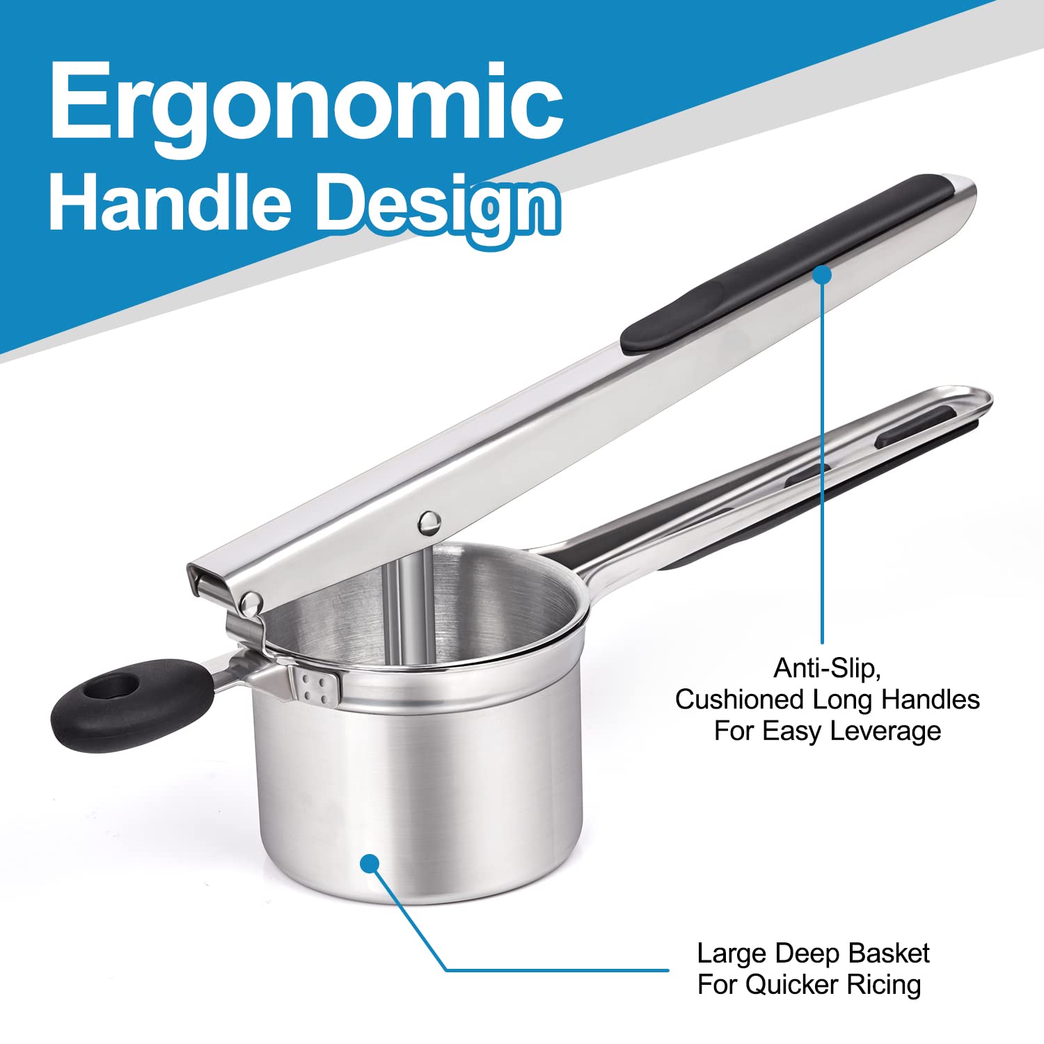 11.5inch Stainless Steel Potato Masher with 3 Interchangeable Discs