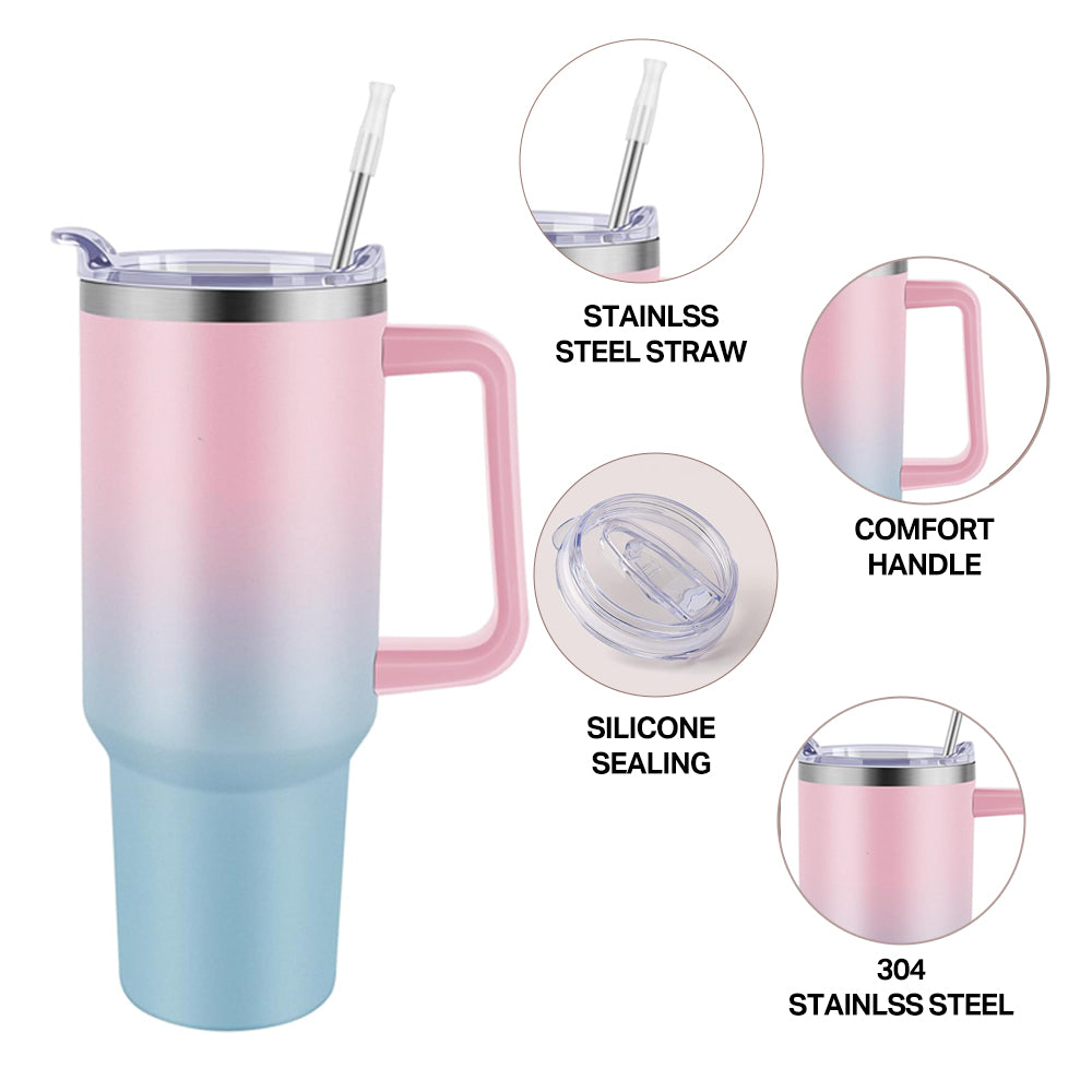 40oz Leakproof Stainless Steel Insulated Travel Tumbler with Handle Straw Lid