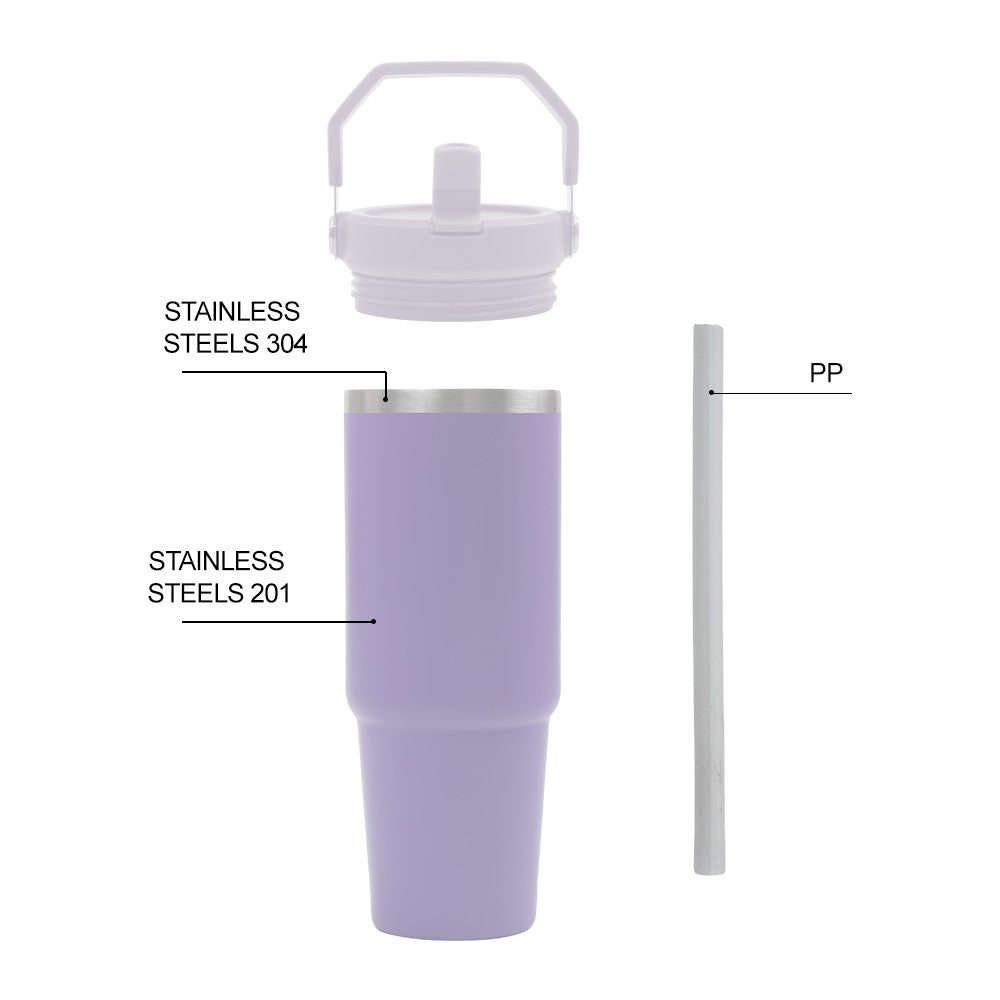 Stainless Steel Tumbler with Straw, Vacuum Insulated Water Bottle for Home, Office or Car, Reusable Cup with Straw Leak Resistant Flip