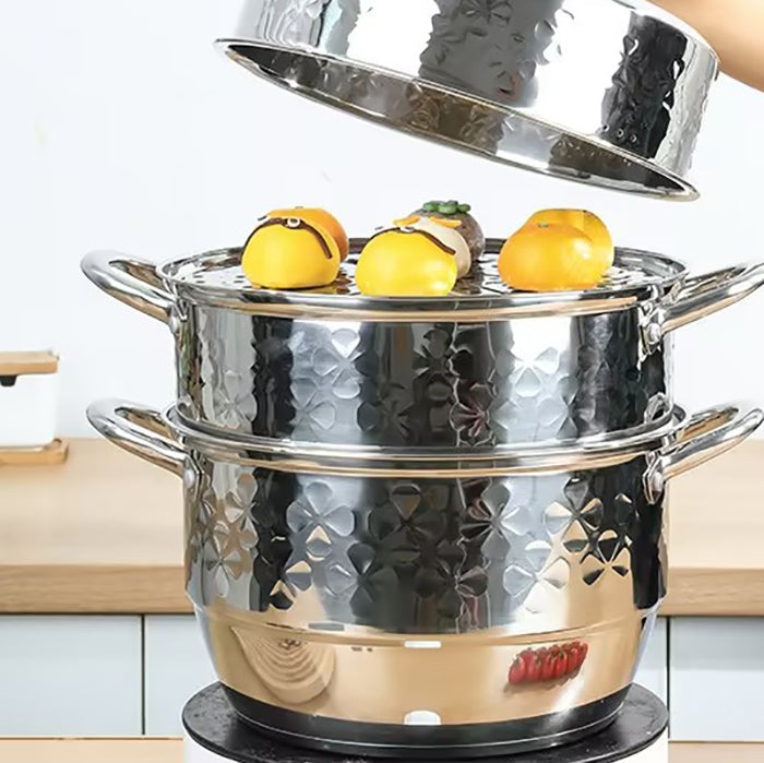 Steamer Pot for Cooking 11 inch Steamer Pot, 3-tier Multipurpose 18/8 Stainless Steel Steam Pot Cookware with Lid for Vegetable, Dumpling, Stock, Sauce, Food