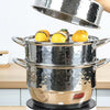 Steamer Pot for Cooking 11 inch Steamer Pot, 3-tier Multipurpose 18/8 Stainless Steel Steam Pot Cookware with Lid for Vegetable, Dumpling, Stock, Sauce, Food